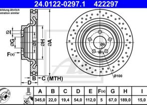 ATE disk ploča MERCEDES BENZ 24.0122-0297.1 zadnja, amg gl-class (x166) gl 350 4 matic 12->, d345/22
