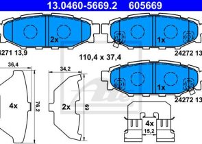 ATE disk pločice SUBARU 13.0460-5669.2 zadnje, impreza 2.5wrx 05->11