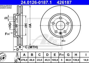 ATE disk ploča OPEL 24.0126-0187.1 prednja, astra k 15->, d276/26 15