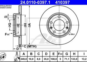 ATE disk ploča PEUGEOT 24.0110-0397.1 zadnja, 308 ii 13->, d249/10