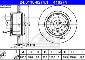 ATE disk ploča SAAB 24.0110-0274.1 zadnja, 9-5 estate 2.3 t 98-09 d286/10