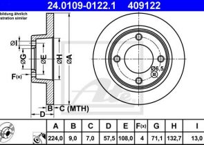 ATE disk ploča CITROEN 24.0109-0122.1 zadnja, xantia 1.8,1.9d 93 ->, d224/9