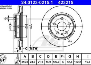ATE disk ploča OPEL 24.0123-0215.1 zadnja, insignia b 17->, d315/23 17