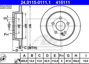 ATE disk ploča MERCEDES BENZ 24.0115-0111.1 zadnja, ml270cdi w163 98 ->, d285/15