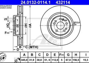 ATE disk ploča MERCEDES BENZ 24.0132-0114.1 prednja, ml 270cdi w163 01 ->, d345/32