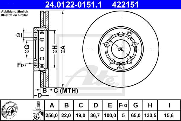 ATE disk ploča VW 24.0122-0151.1 prednja, a-3 1.6 96-03 d256/22