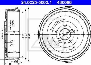 ATE doboš CITROEN 24.0225-5003.1 jumpy 2.0hdi 00 ->, d256/67
