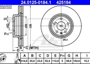 ATE disk ploča VW 24.0125-0184.1 prednja, a-4 1.8,2.0tfsi 07 ->, d314/25