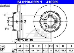 ATE disk ploča VW 24.0110-0259.1 zadnja, a-6 2.5tdi q ->05 d255/10