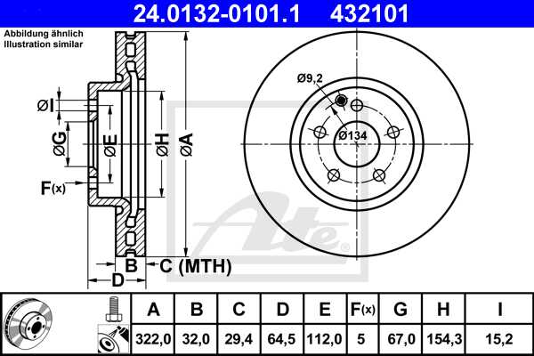 ATE disk ploča MERCEDES BENZ 24.0132-0101.1 prednja, c320cdi w204 07 ->, d322/32