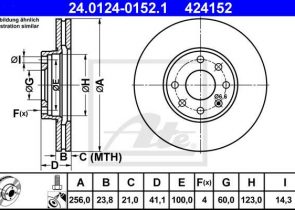 ATE disk ploča OPEL 24.0124-0152.1 prednja, astra g 1.4 98 ->, d256/24