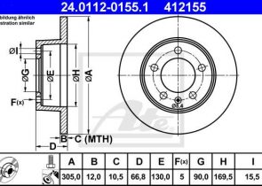 ATE disk ploča OPEL 24.0112-0155.1 zadnja, movano 2.5d 00 ->, d305/12