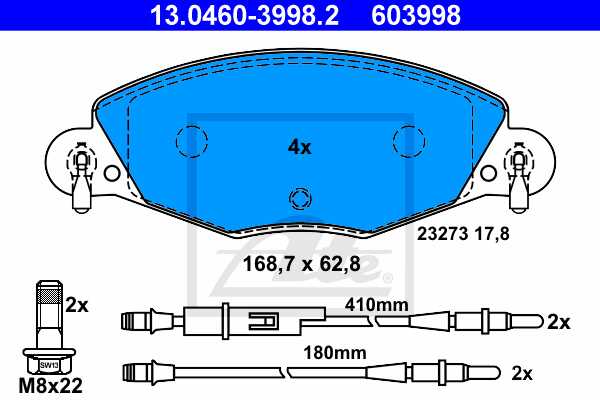 ATE disk pločice CITROEN 13.0460-3998.2 c-5 2.0hdi 01 ->
