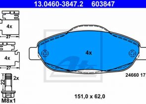 ATE disk pločice PEUGEOT 13.0460-3847.2 p-308 1.4,2.0hdi 07 ->