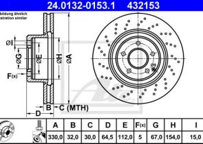 ATE disk ploča MERCEDES BENZ 24.0132-0153.1 prednja, mb e280cdi w211 04 ->, d330/32