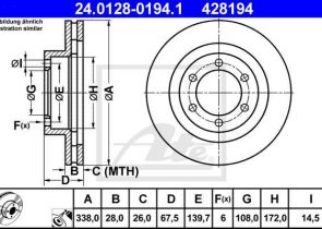 ATE disk ploča TOYOTA 24.0128-0194.1 prednja, land cruiser 3.0d-4d 03 ->, d338/28