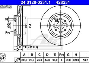 ATE disk ploča ALFA ROMEO 24.0128-0231.1 prednja, mito 1.4tb 08 ->, d305/28