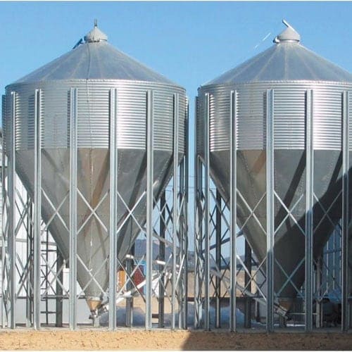 Bulk feed silo and main auger feeding line system in high-density poultry house