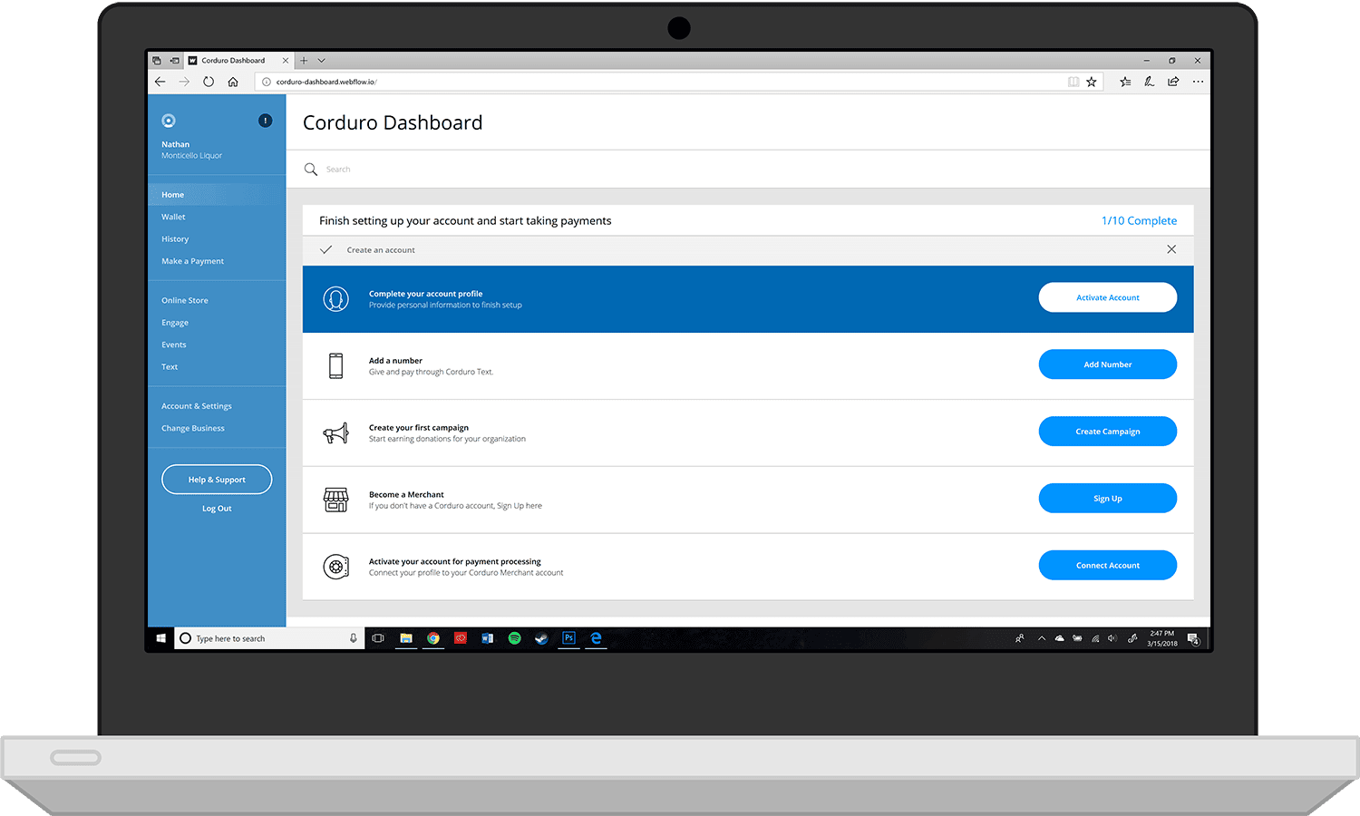eCheck laptop with eChek online interface on screen