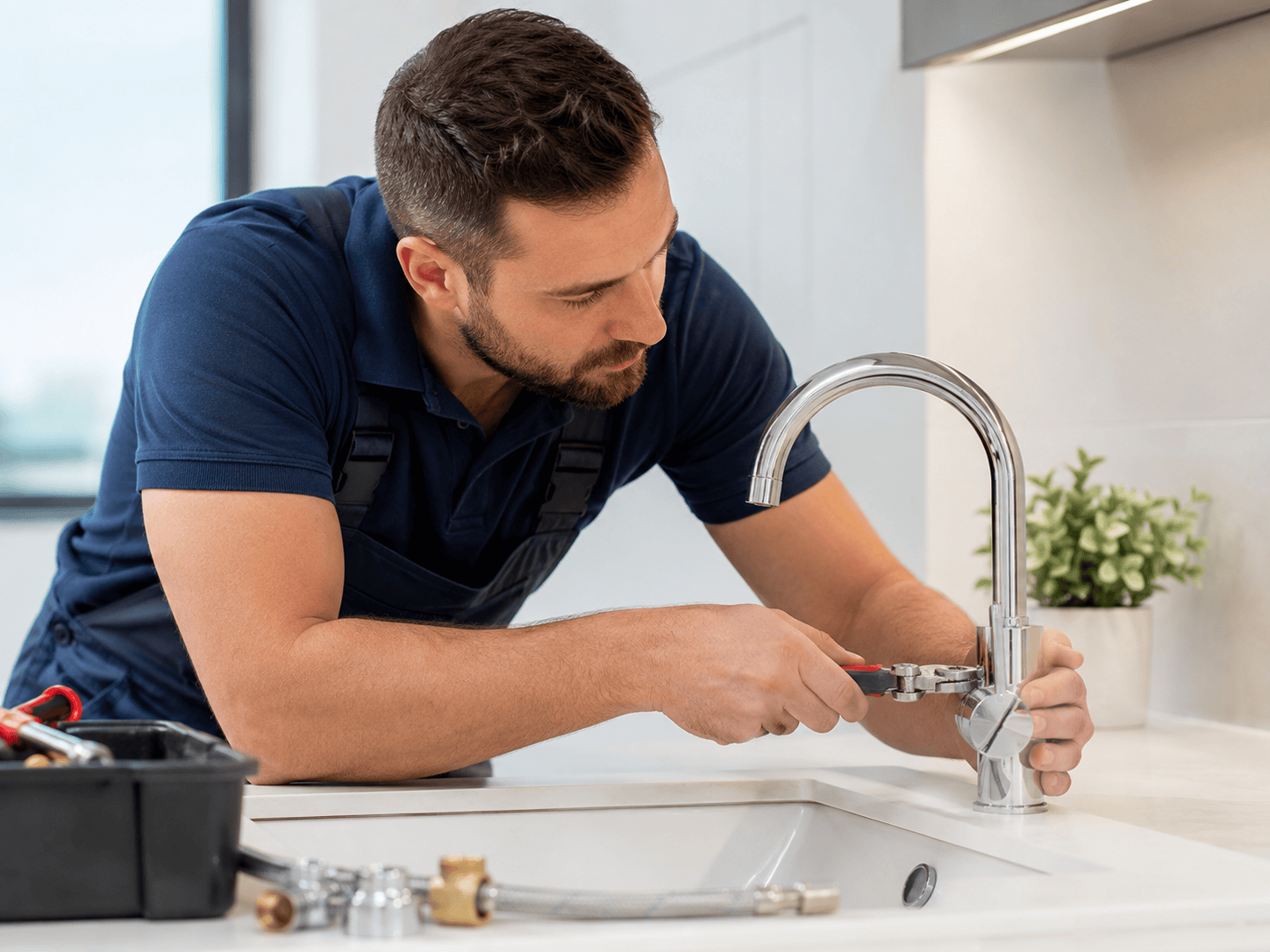 Professional plumber repairing a toilet in San Antonio, TX