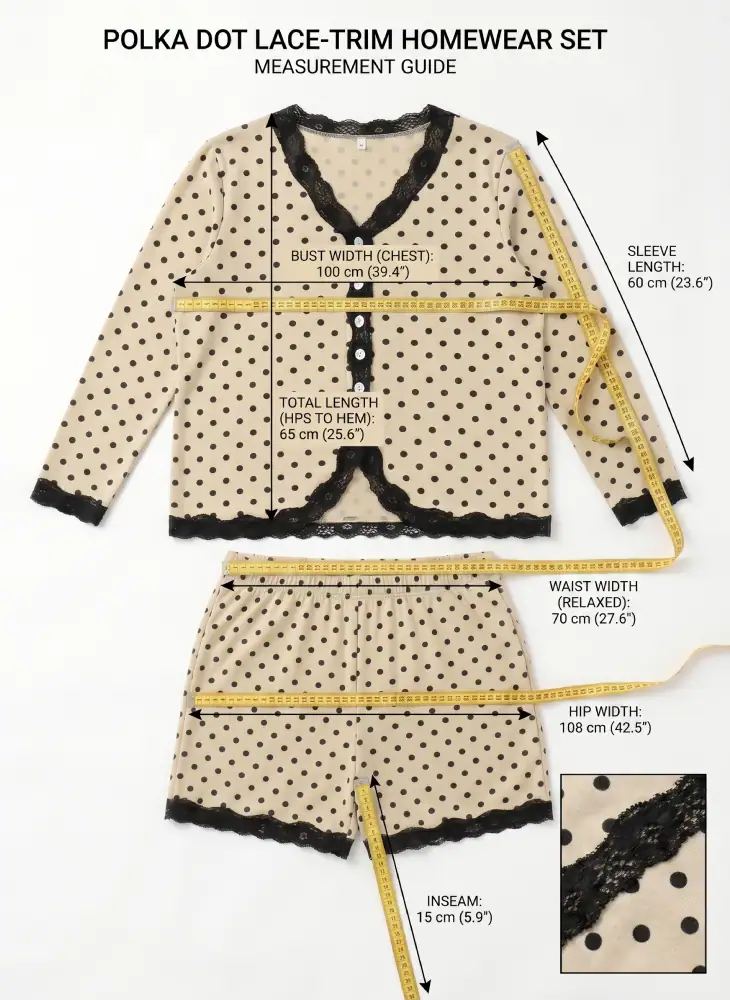 Measure the size of polka dot lace-trim homewear set