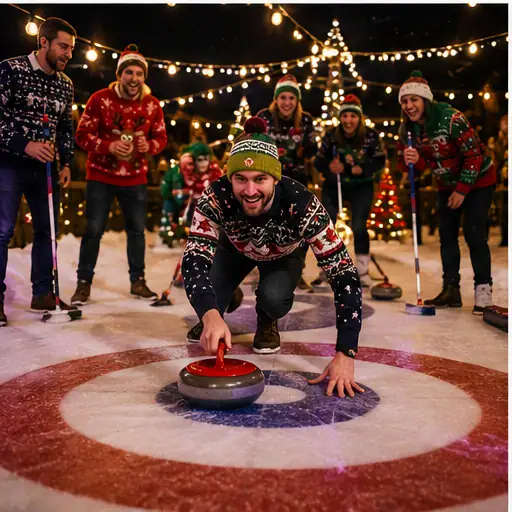 Curling tijdens winterspelen op een Crazy Christmas event