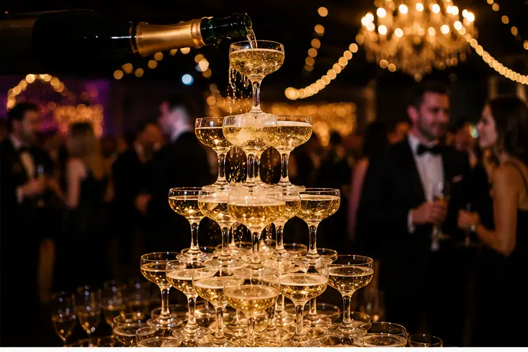 Toosten bij de champagnetoren