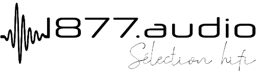 Logo de 1877.audio avec une onde sur la gauche qui se rattache au 1 et une mention manuscrite en bas à droite "Sélection hifi"