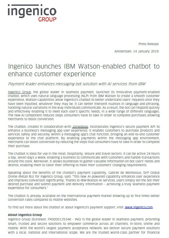 Ingenico technology press release example
