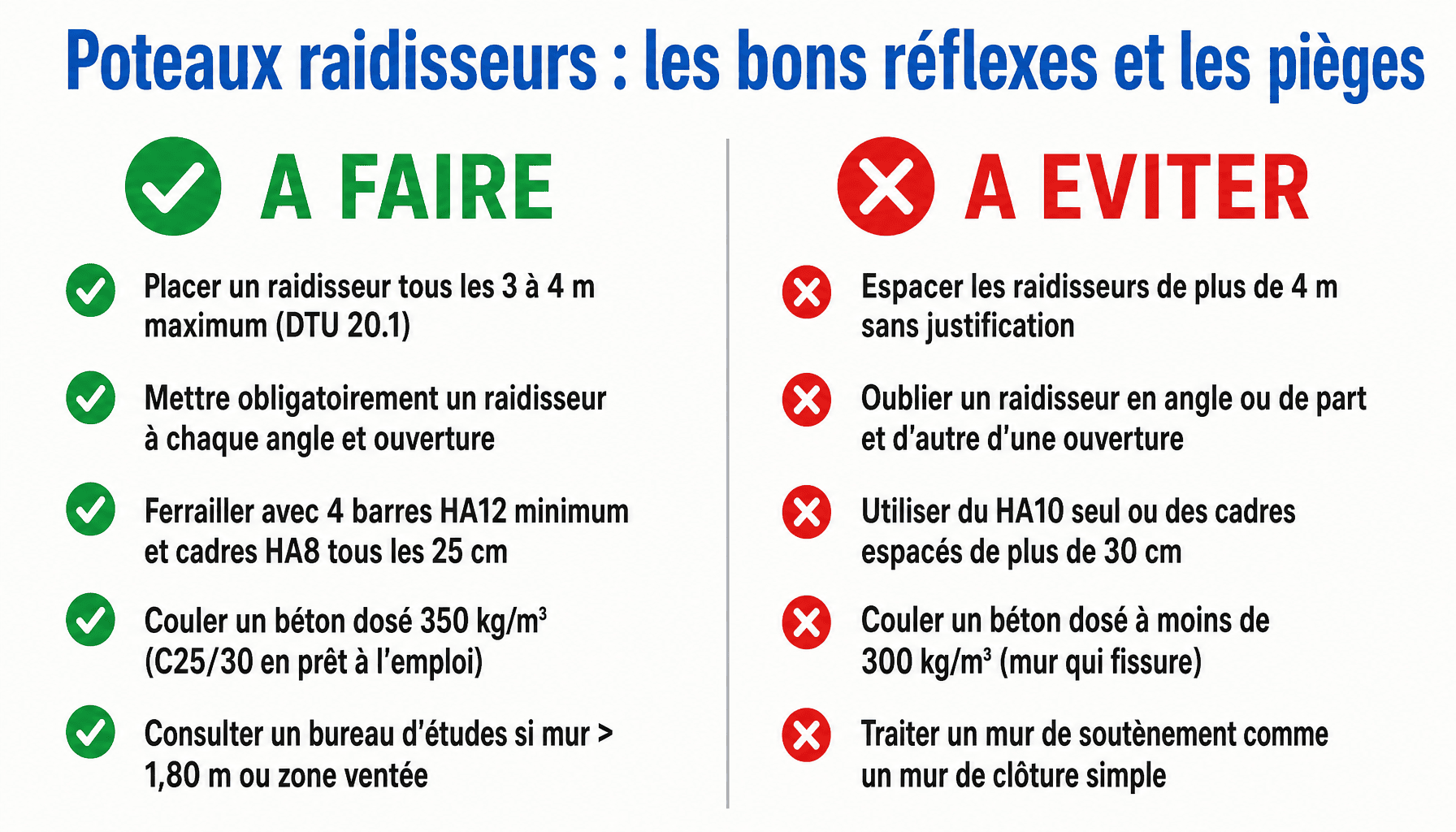 Infographie distance poteau raidisseur mur parpaing : à faire et à éviter pour bien les placer