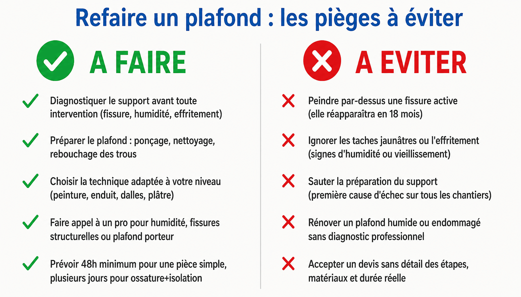 Infographie refaire un plafond facilement - à faire et à éviter pour réussir sa rénovation