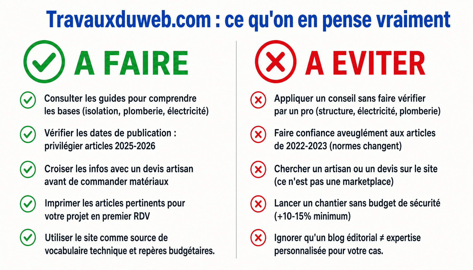 Infographie travauxduweb.com infos travaux et bricolage : à faire et à éviter avant de consulter le site