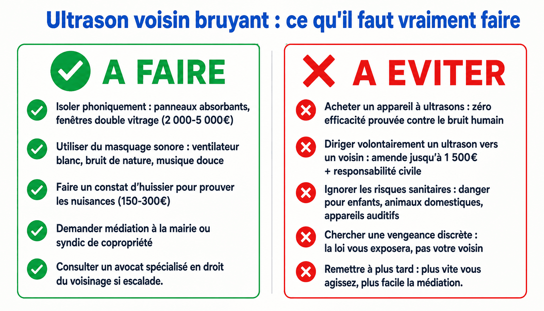 Infographie ultrason pour voisin bruyant : solutions légales vs gadgets inutiles