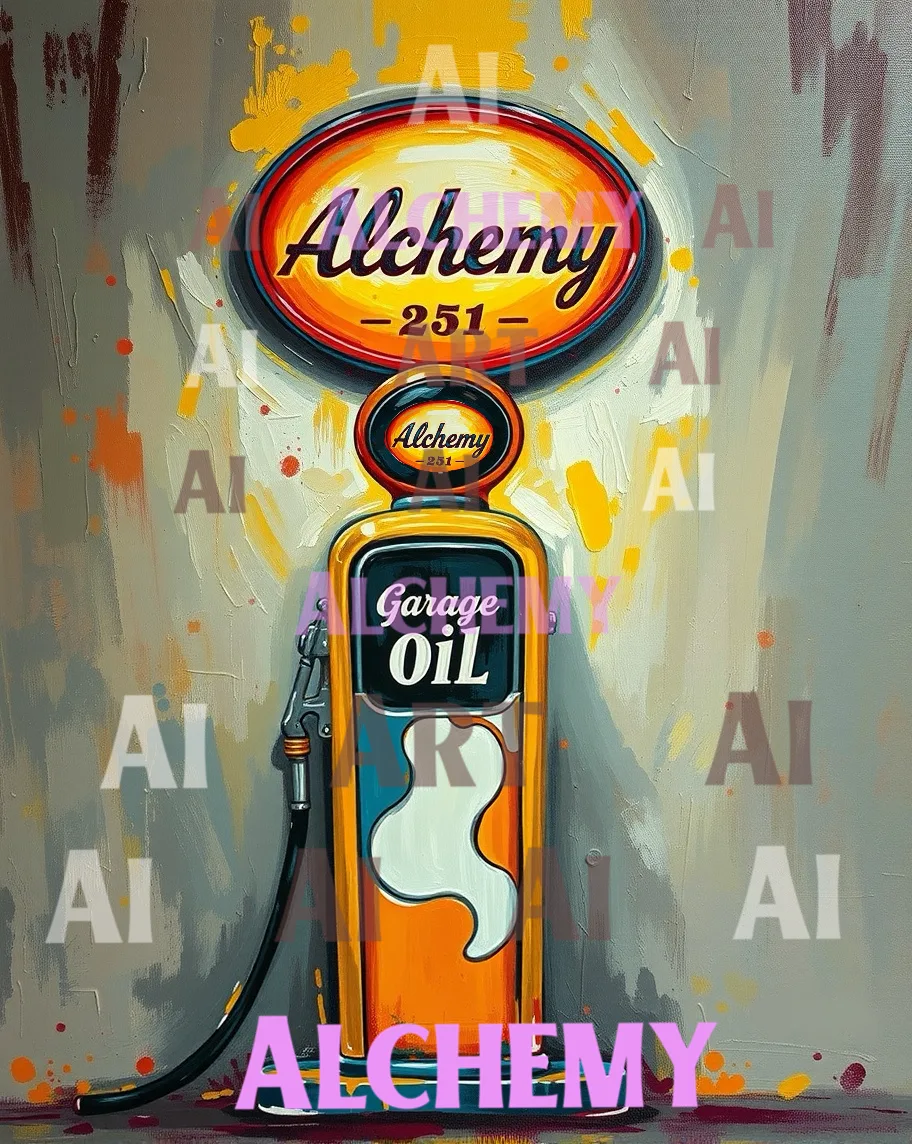 ai Poster art, ai all art, best ai art , CLASSIC VINTAGE OIL PUMP – 1950’S GARAGE ART AIAlchmeyart.co.uk wall art prints and posters, vintage, art deco