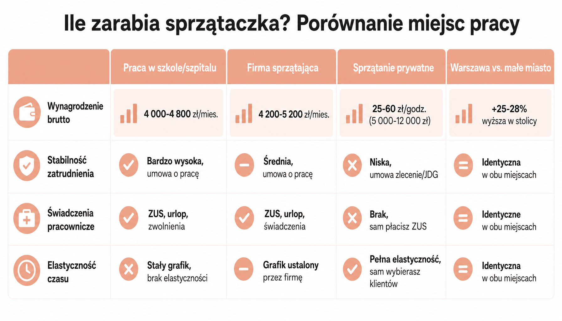 Ile zarabia sprzątaczka w Polsce - porównanie zarobków w różnych sektorach zatrudnienia 2025