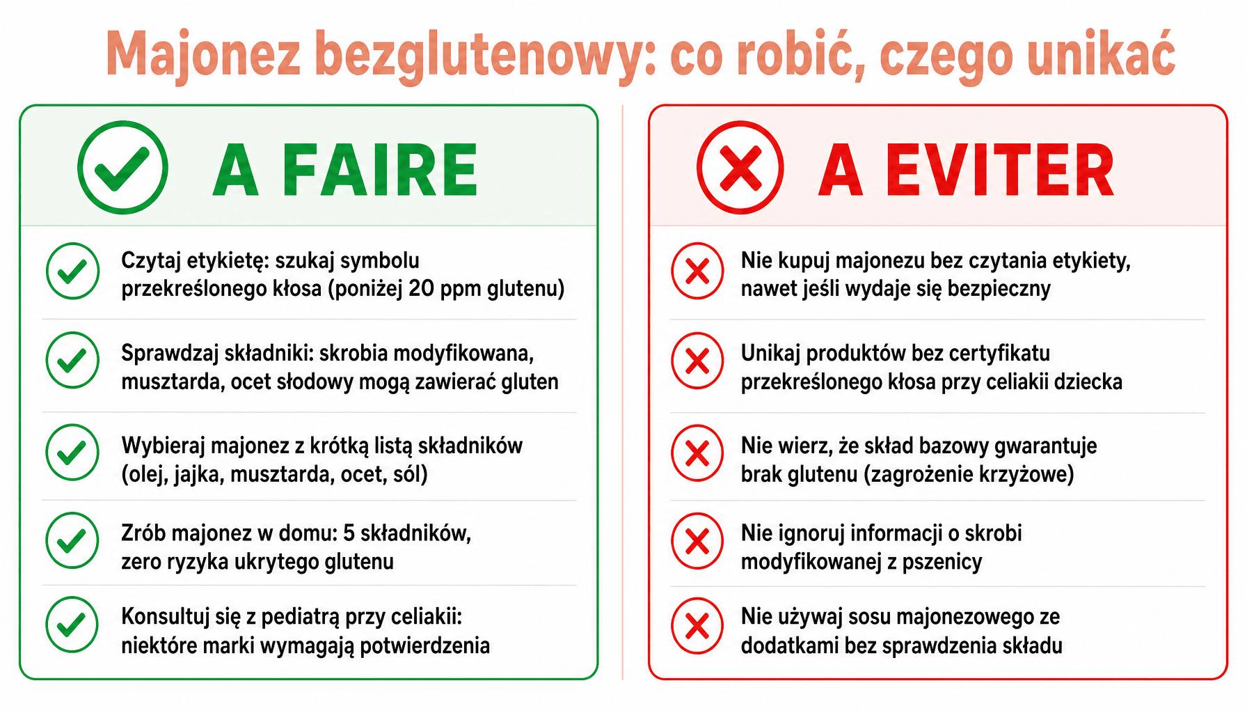 Infografika: czy majonez ma gluten - praktyczne wskazówki co robić i czego unikać przy wyborze majonezu dla osoby na diecie bezglutenowej