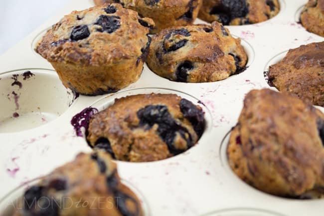 Blueberry Muffin Recipe - Made with Yogurt and Whole-wheat - Light and airy muffins made with whole-wheat flour and yogurt, loaded with plump, juicy blueberries! Healthy and guilt-free!!