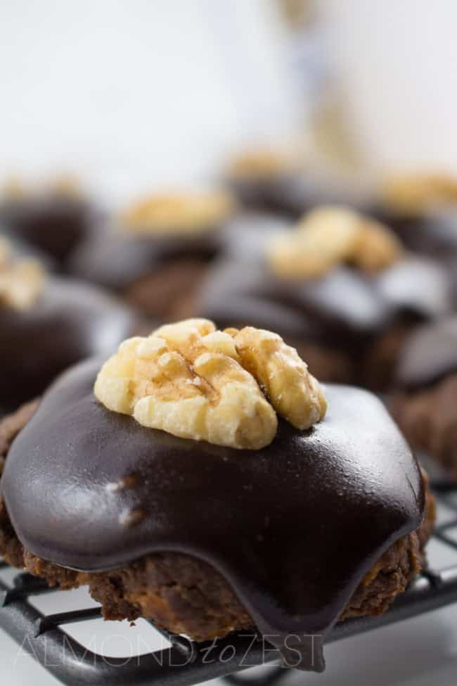 Chocolate Crunch Cookies - Rich, ultra chocolaty cookies with chocolate icing and a lone walnut center! Absolutely delicious!!