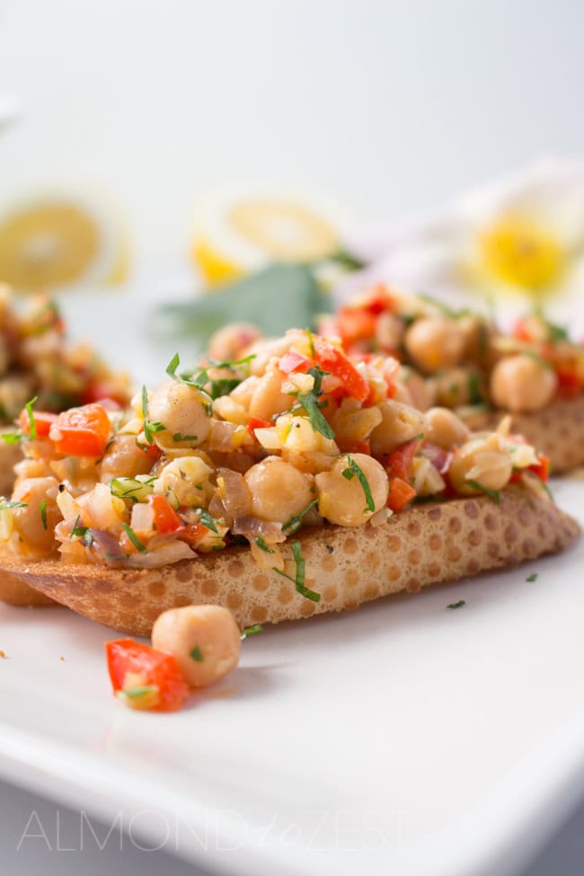 Light, fresh, quick and easy, these chick pea crostini’s will make a great appetizer option for any type of gathering. TRY THESE OMG!!