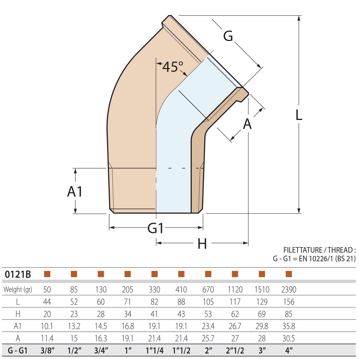 Guidi Female-Female 45 Degree Elbow Bronze Pipe Fitting 0121B