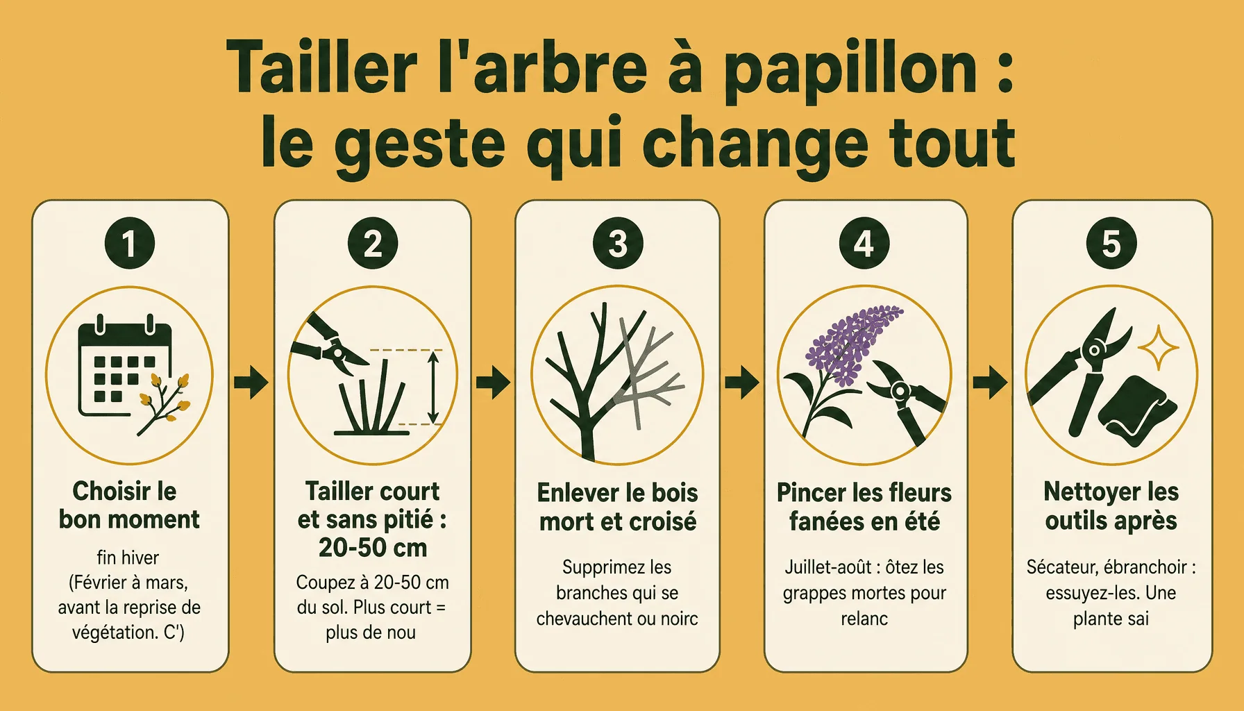 Guide étapes taille arbre à papillon Buddleia : quand et comment tailler pour plus de fleurs