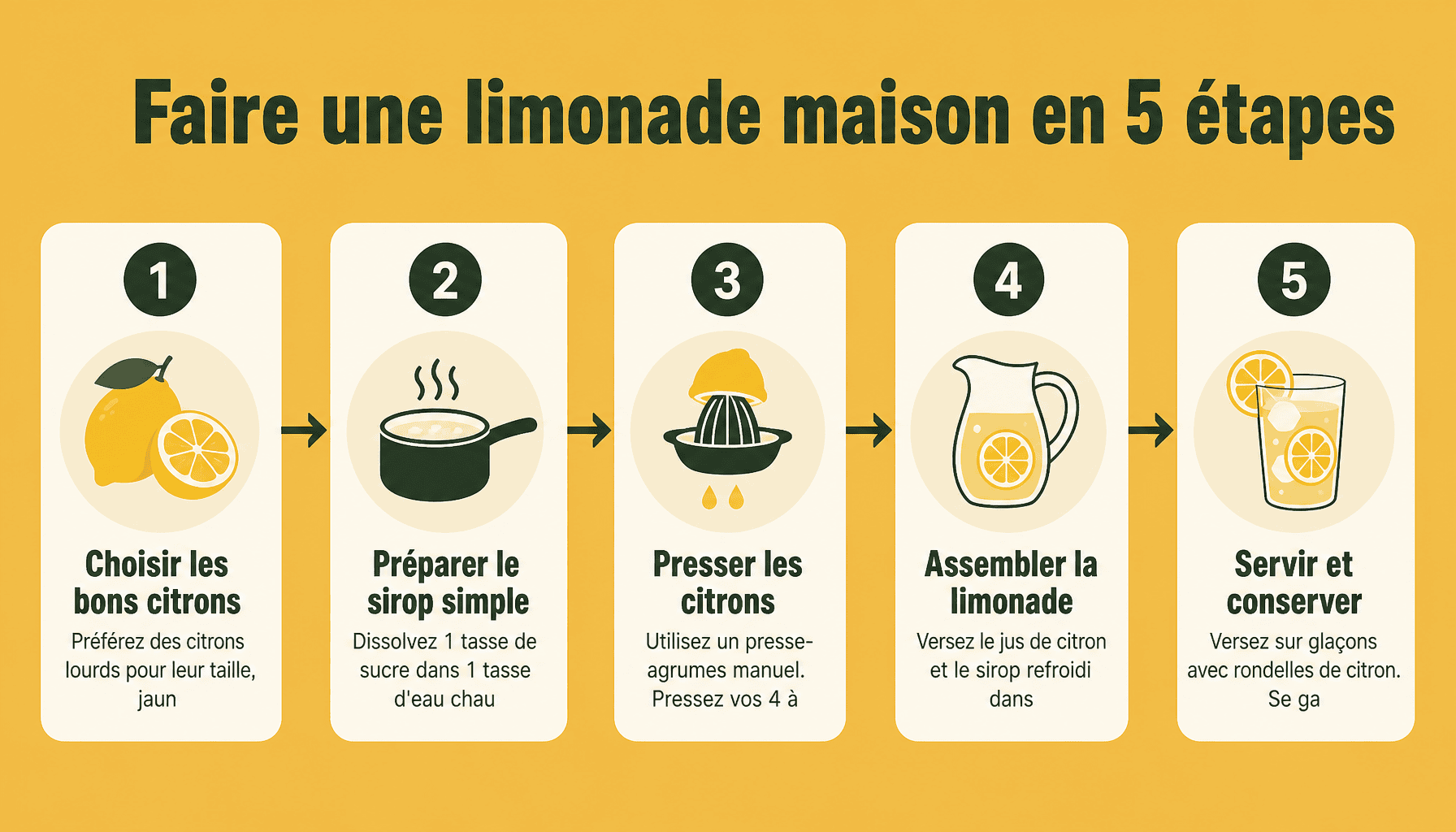Infographie how to make lemonade : 5 étapes simples pour préparer une limonade maison fraîche et parfaite