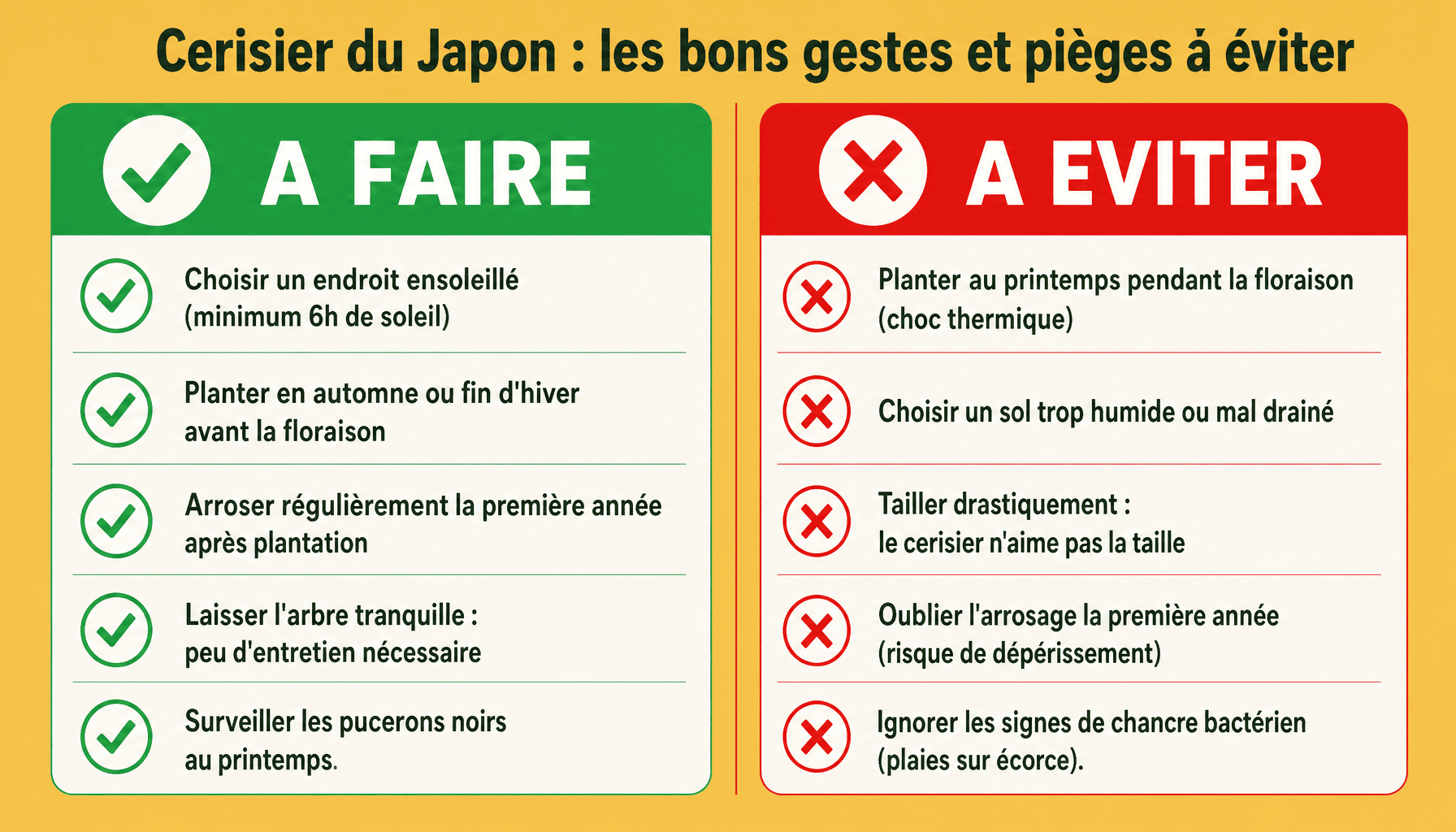 Infographie arbre cerisier du Japon : conseils plantation et entretien pour débuter