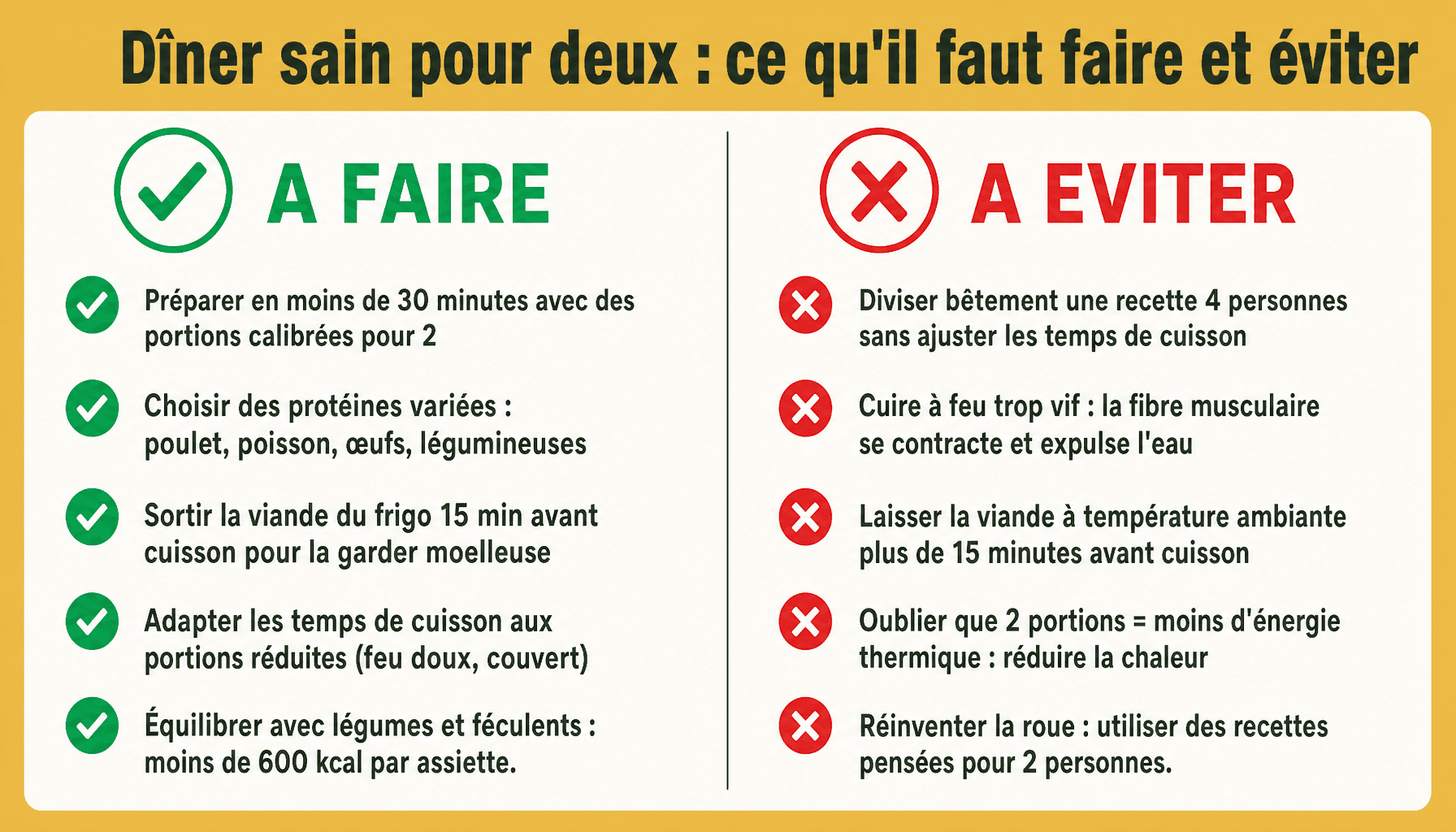 Infographie healthy dinner recipes for two : bonnes pratiques et erreurs à éviter pour cuisiner sain à deux