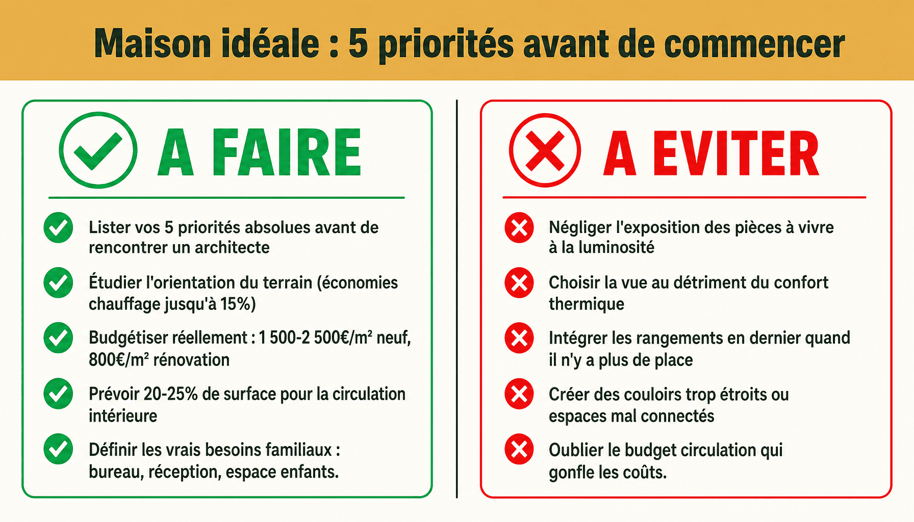 Infographie lamaisonideale.fr : ce qu'il faut faire et éviter pour concevoir sa maison