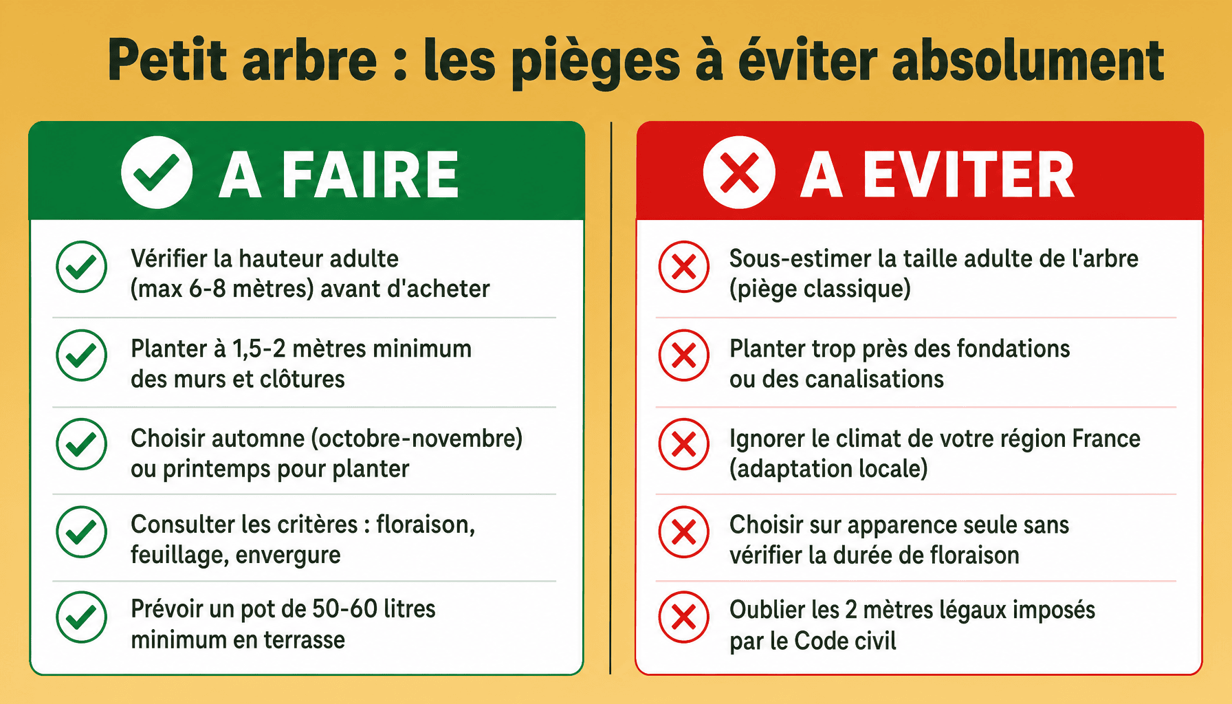 Infographie petit arbre pour jardin : erreurs à éviter et bonnes pratiques de plantation