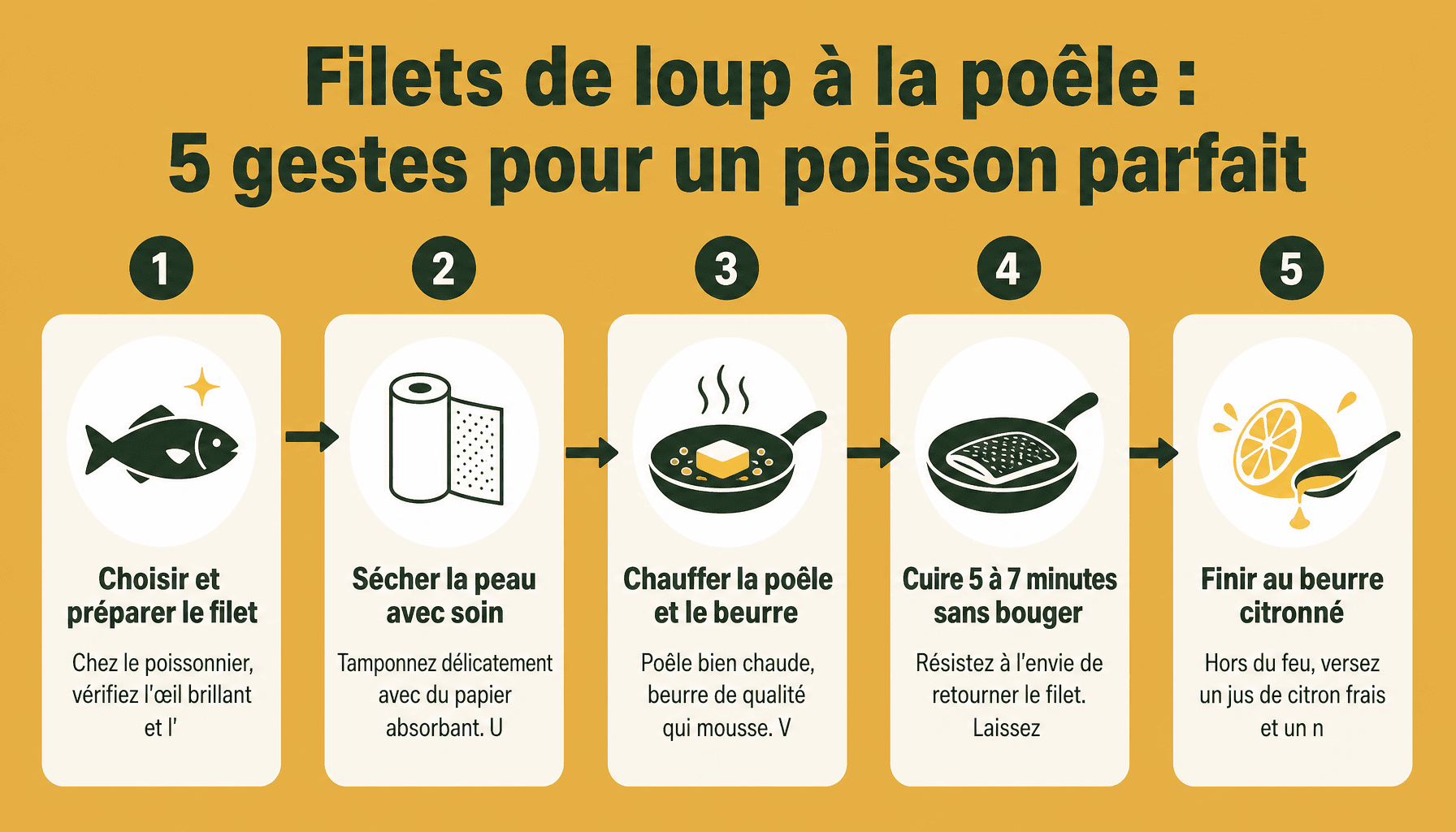 Recette de filets de loup : 5 étapes pour cuire le poisson à la poêle avec technique