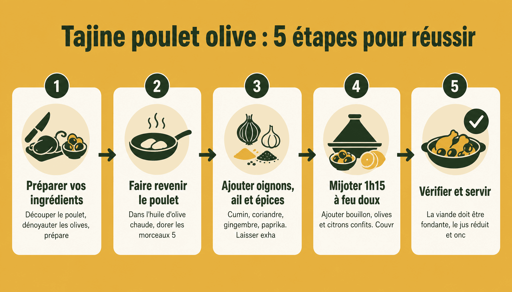 Les 5 étapes clés pour préparer un tajine poulet olive marocain authentique et savoureux