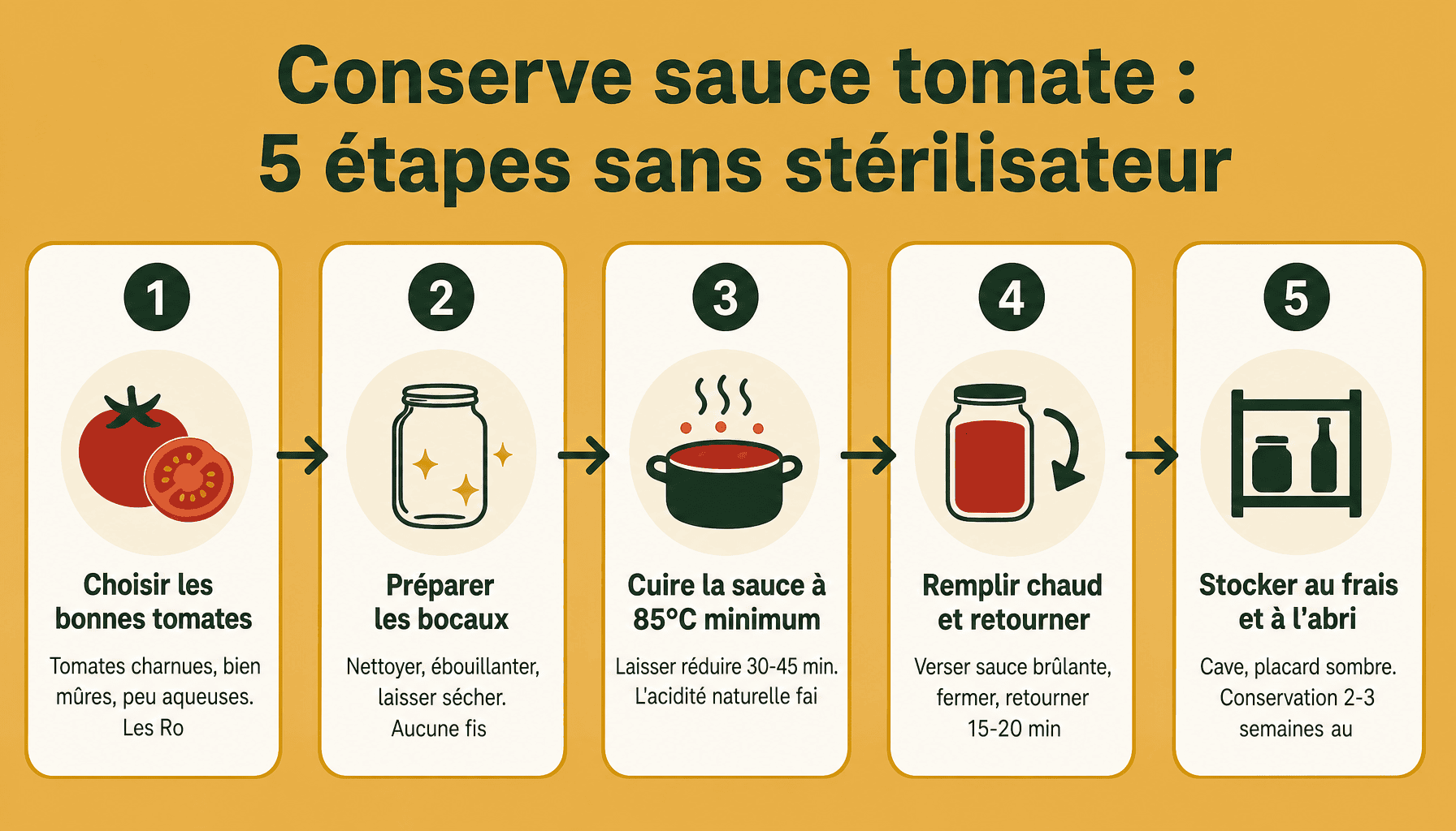Infographie 5 étapes pour conserver sauce tomate sans stérilisation maison