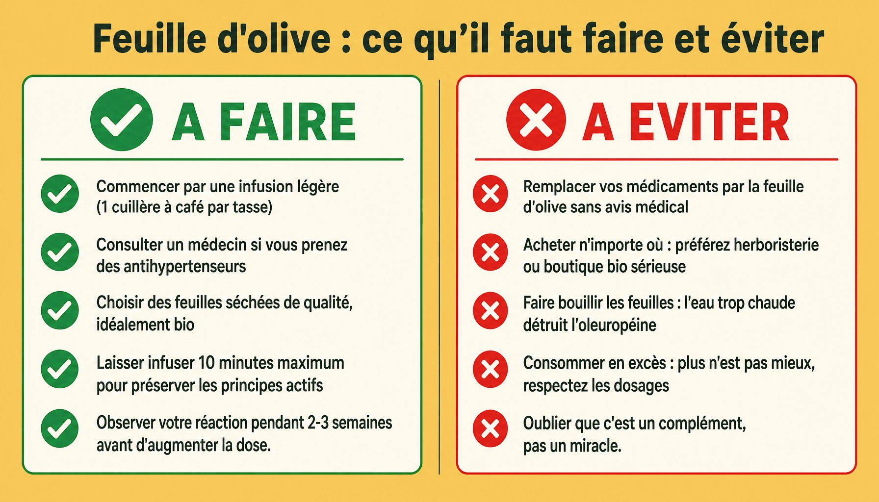 Infographie feuille d'olive : bonnes pratiques et erreurs à éviter en phytothérapie